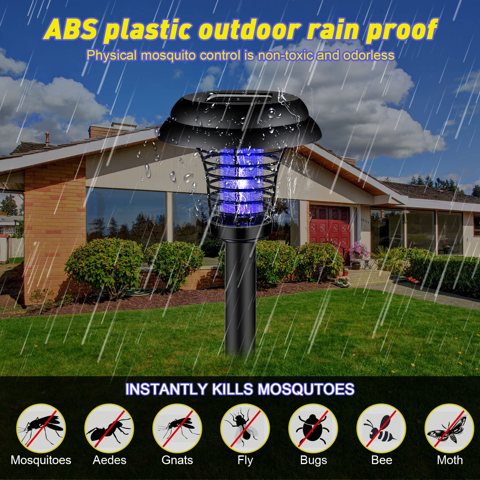 Qualirey solar bug zapper 4pack light colors, purple and white illumination.