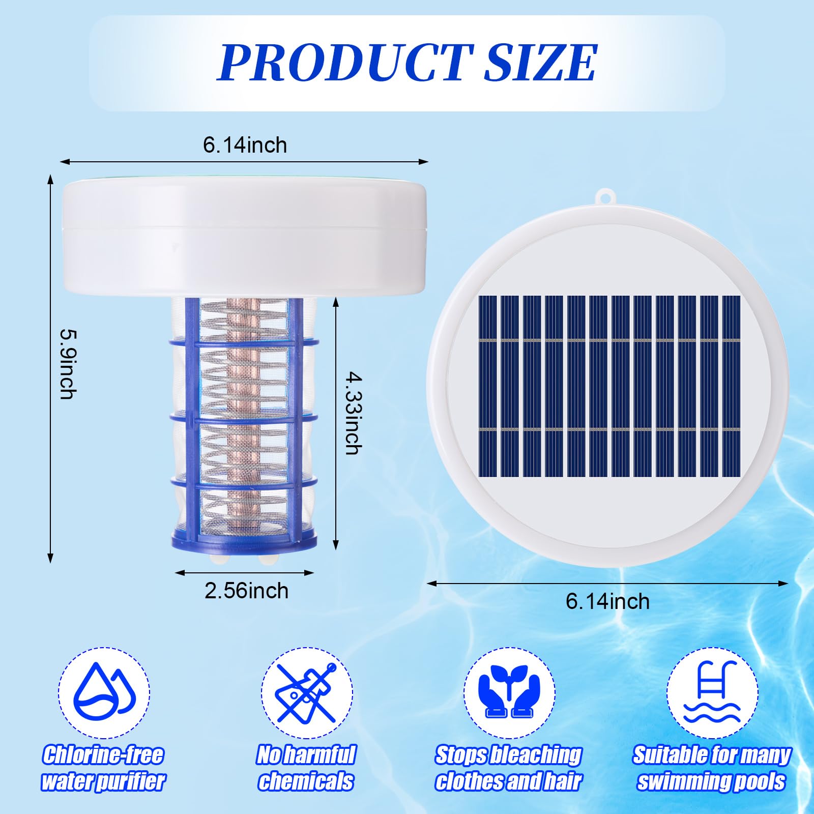 Qualirey solar panel powers ionization for cleaner pool water.