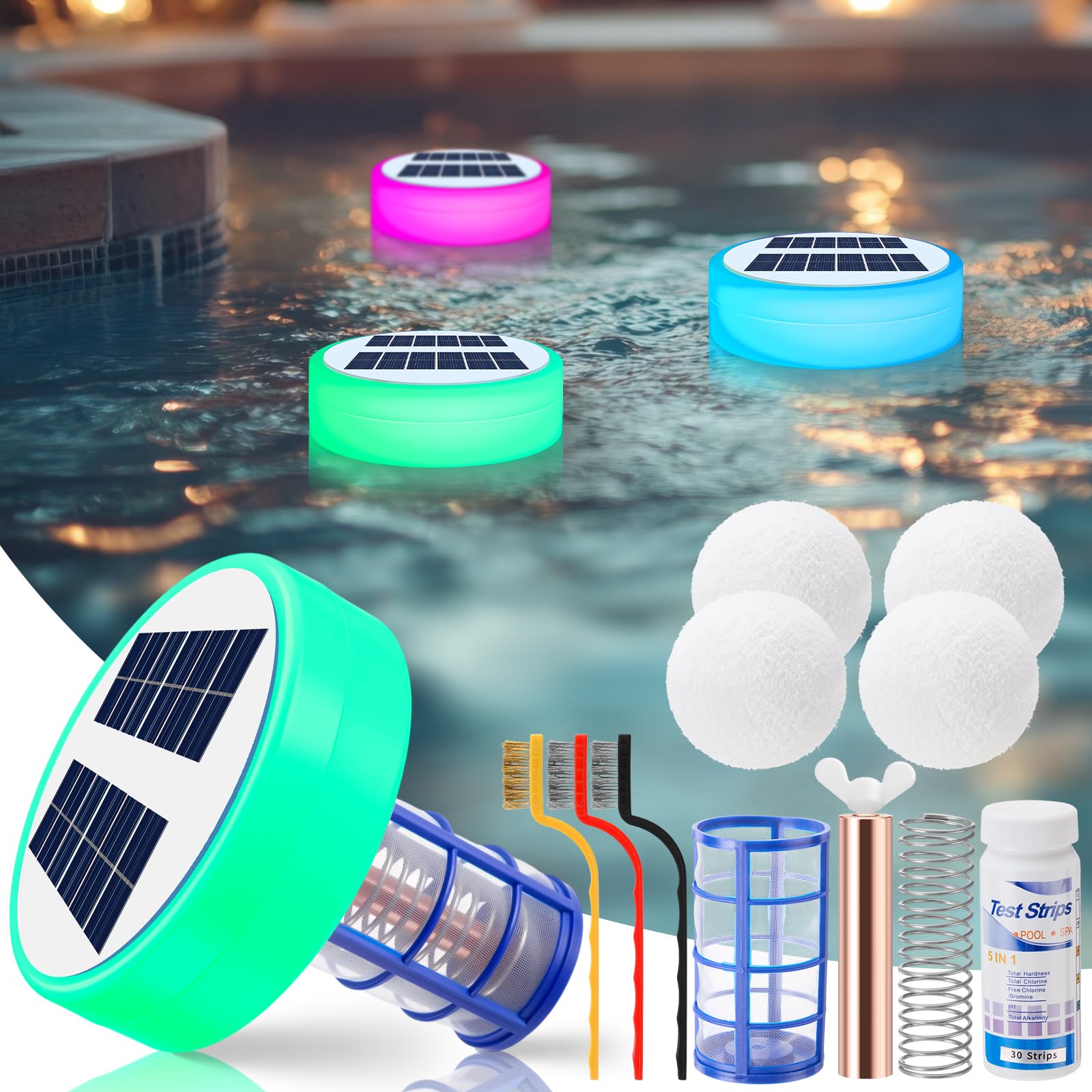 Qualirey Solar Pool Ionizer floats on water releasing copper ions for cleaner water.