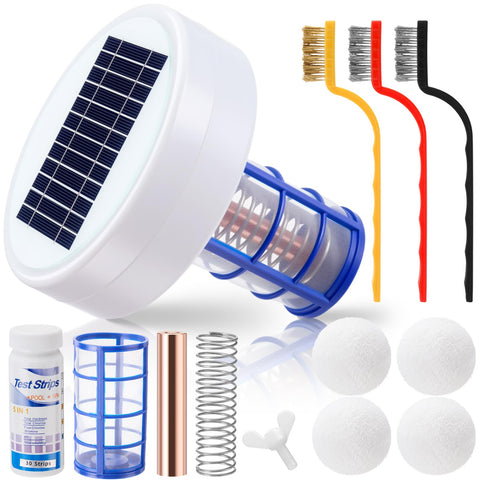 Qualirey solar pool ionizer floating device reduces chemical needs with sun power.