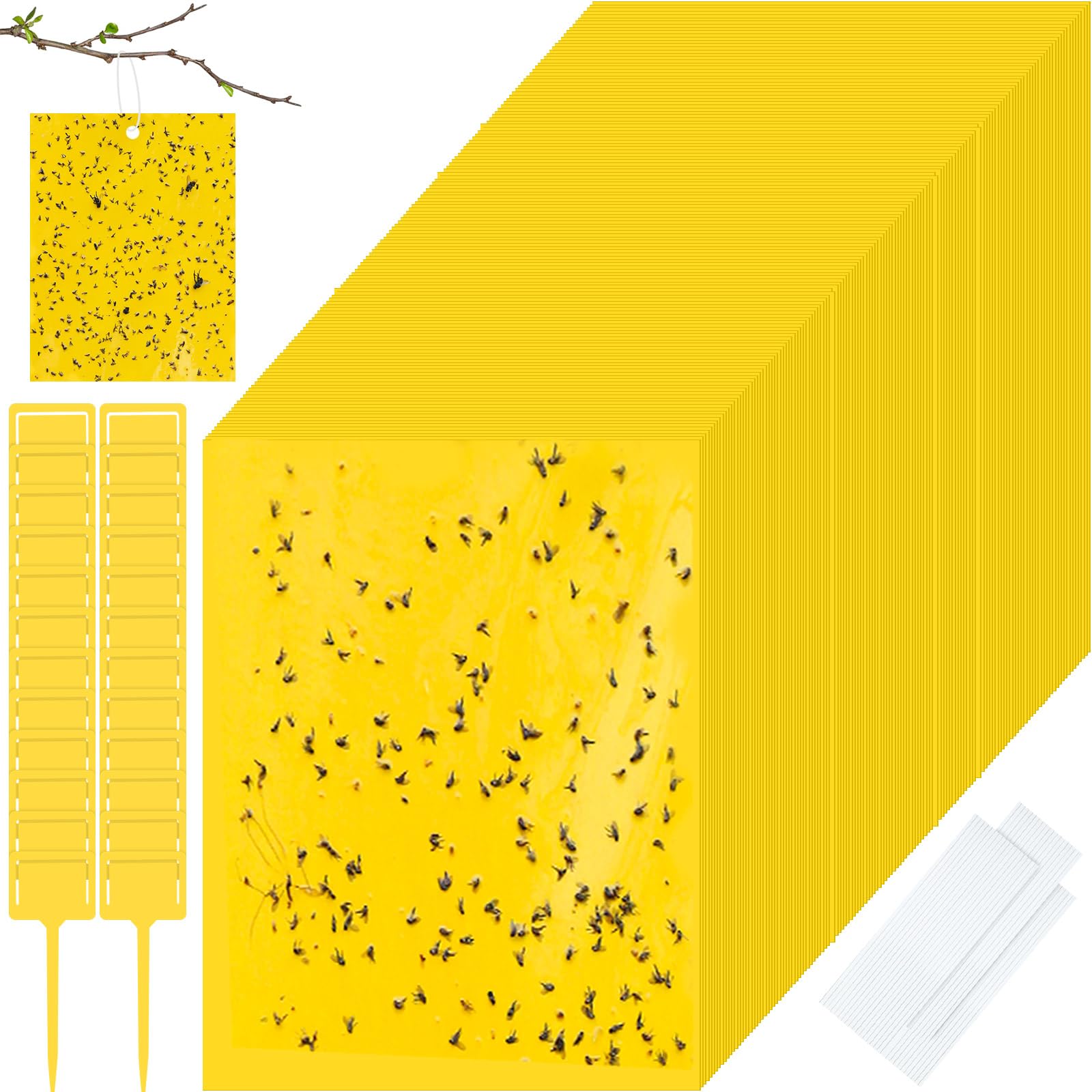 Qualirey yellow double-sided sticky traps capture gnats in garden