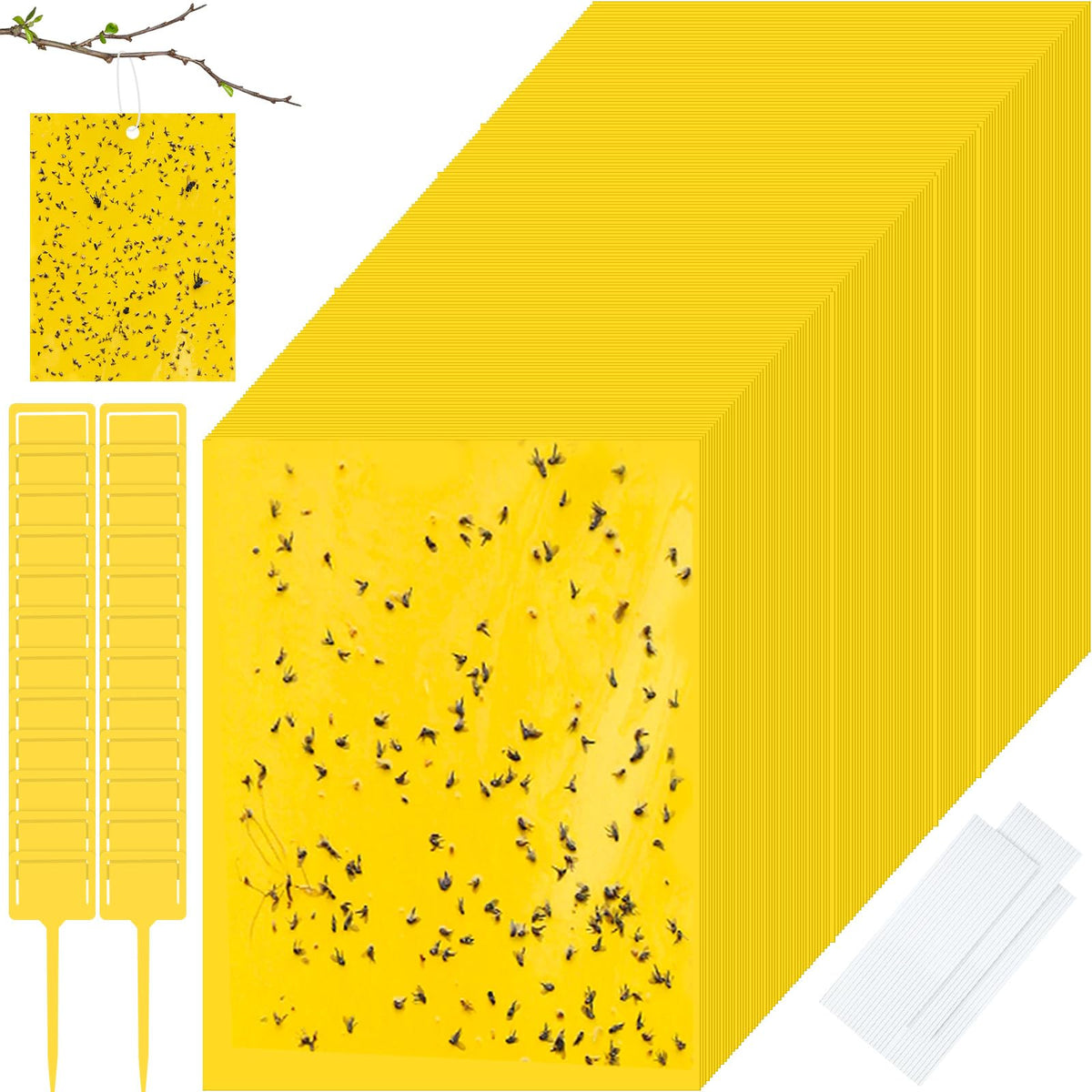 Qualirey yellow double-sided sticky traps capture gnats in garden