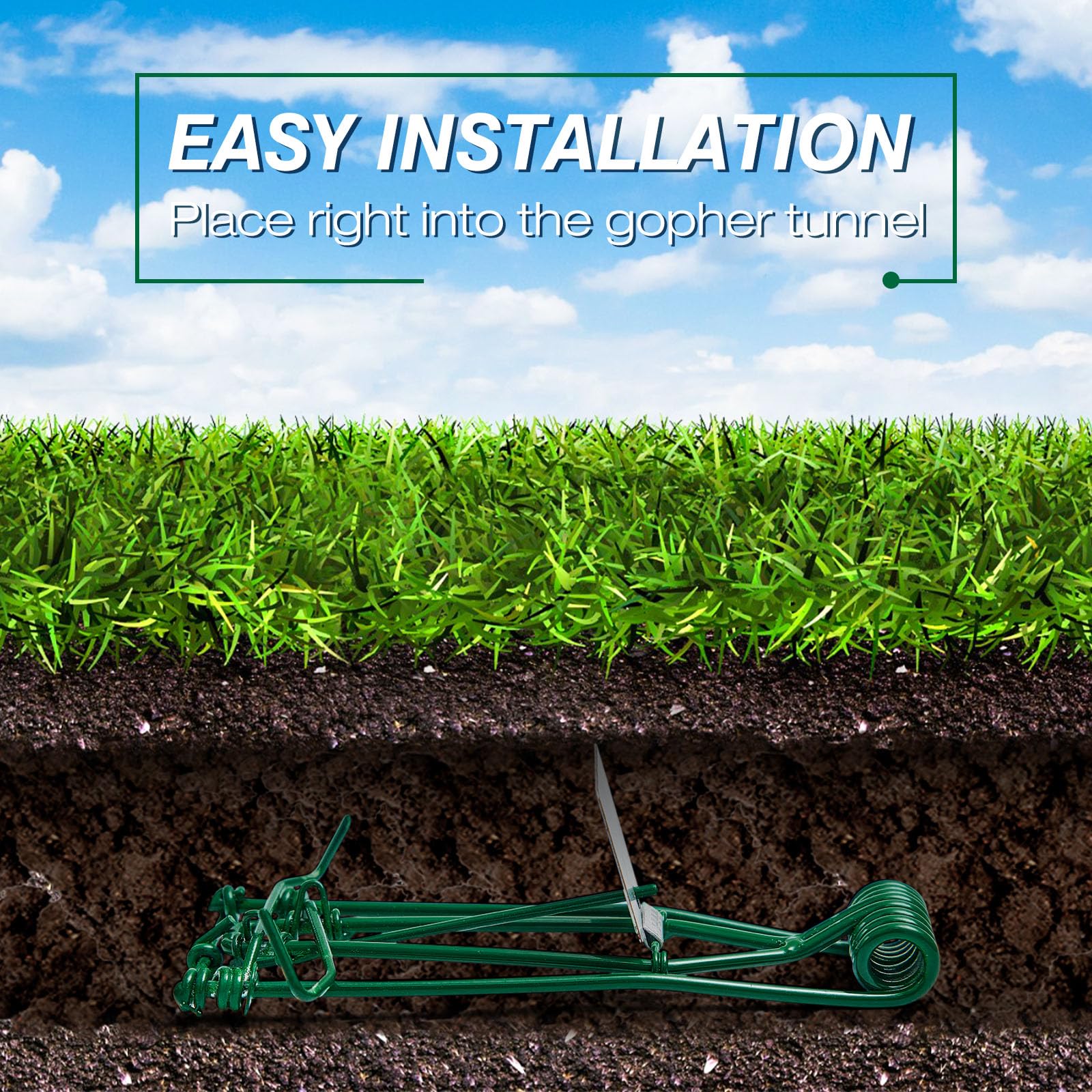 Qualirey trap concealed under soil for discreet pest control in turf.