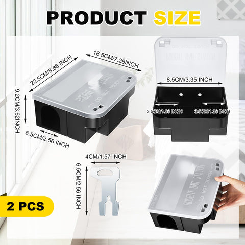 Qualirey two-pack rat traps with secure keys ensure safe placement.
