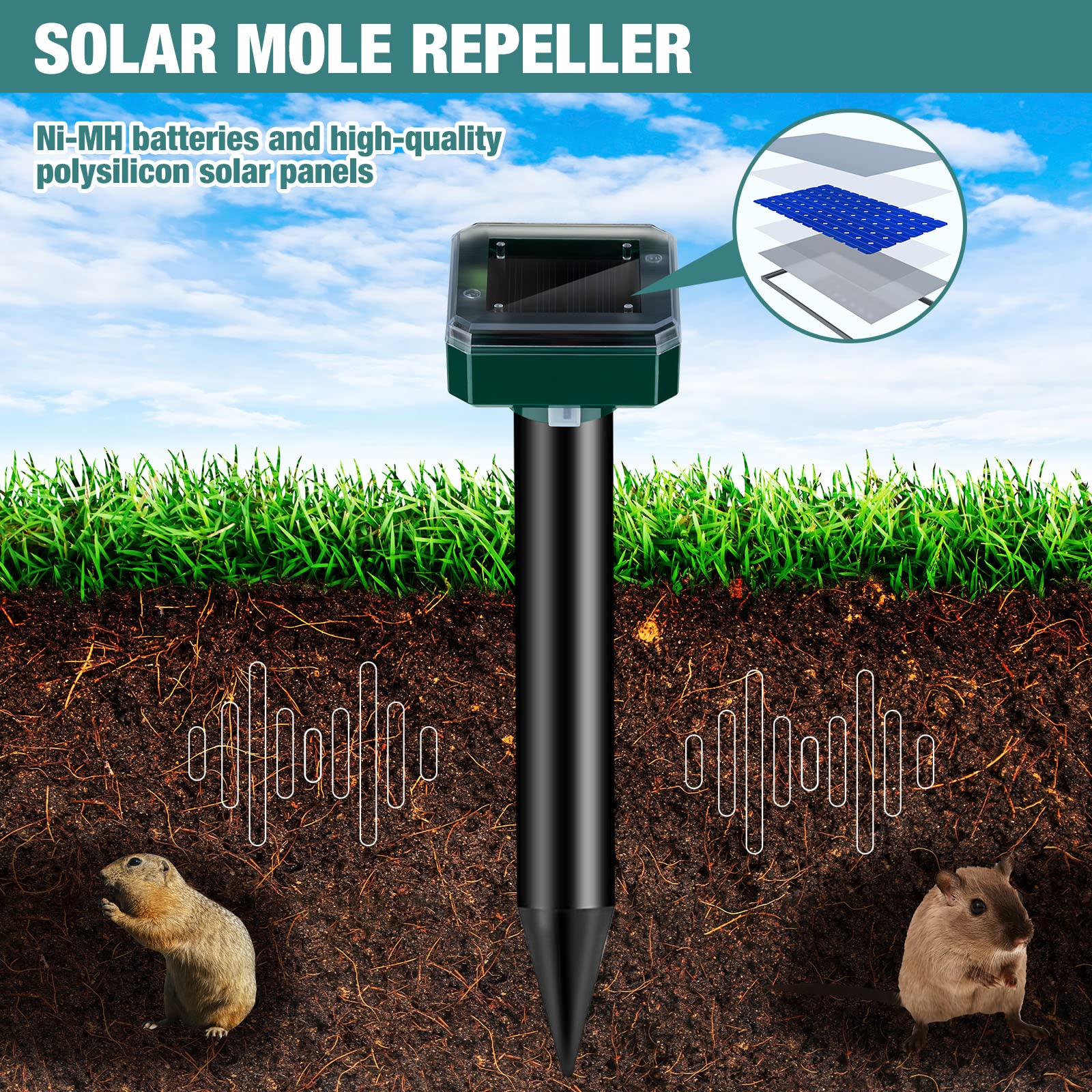 Qualirey ultrasonic pulse deters moles through earth-friendly vibrations