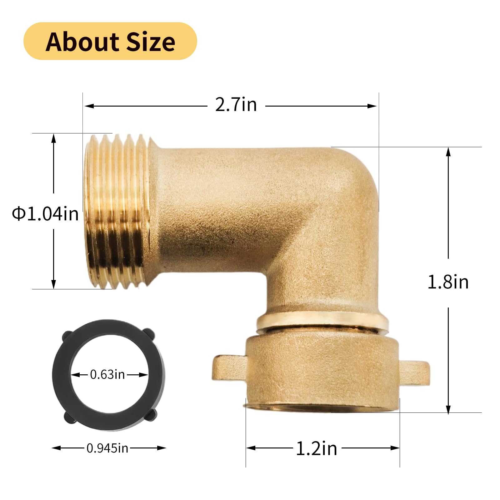 Qualory brass garden hose elbow with washers provides a secure, leak-free seal.