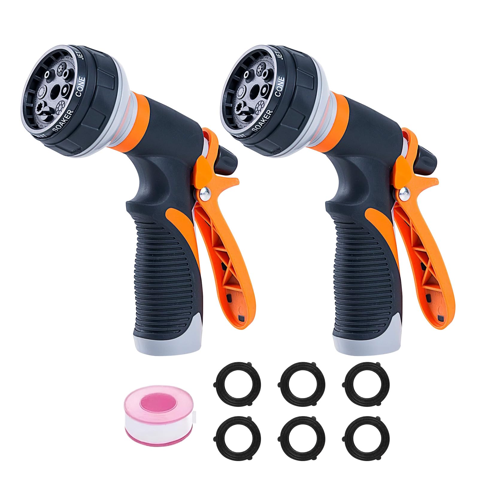 Qualory garden hose nozzle with eight spray modes for versatile watering tasks.
