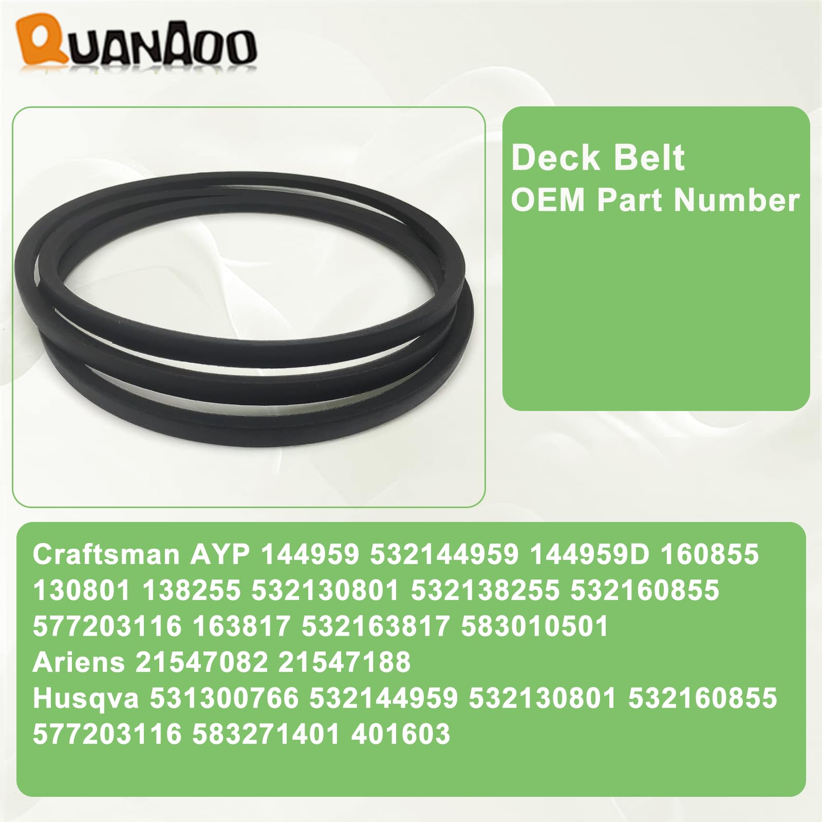 Quanaoo 144959 deck belt packaging highlighting ready-to-use replacement part