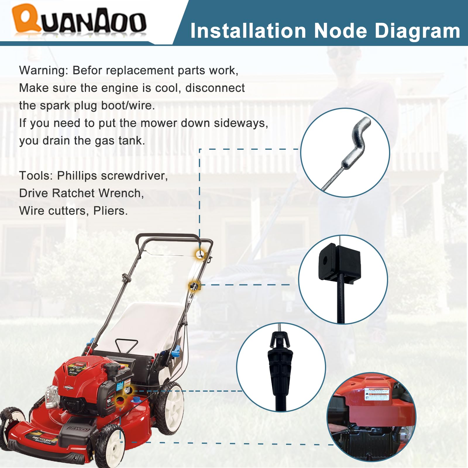 Quanaoo 112-8818 kit shown with tools for quick brake cable replacement.