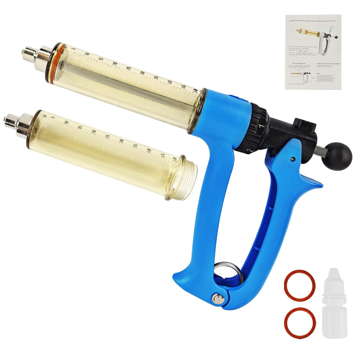 QUANSUPPLY 50ML syringe with dosage-control dial for precise injections on the farm.