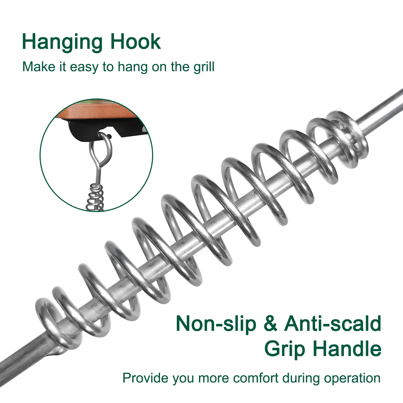 Quantfire ash tool hanging loop enables easy wall storage.