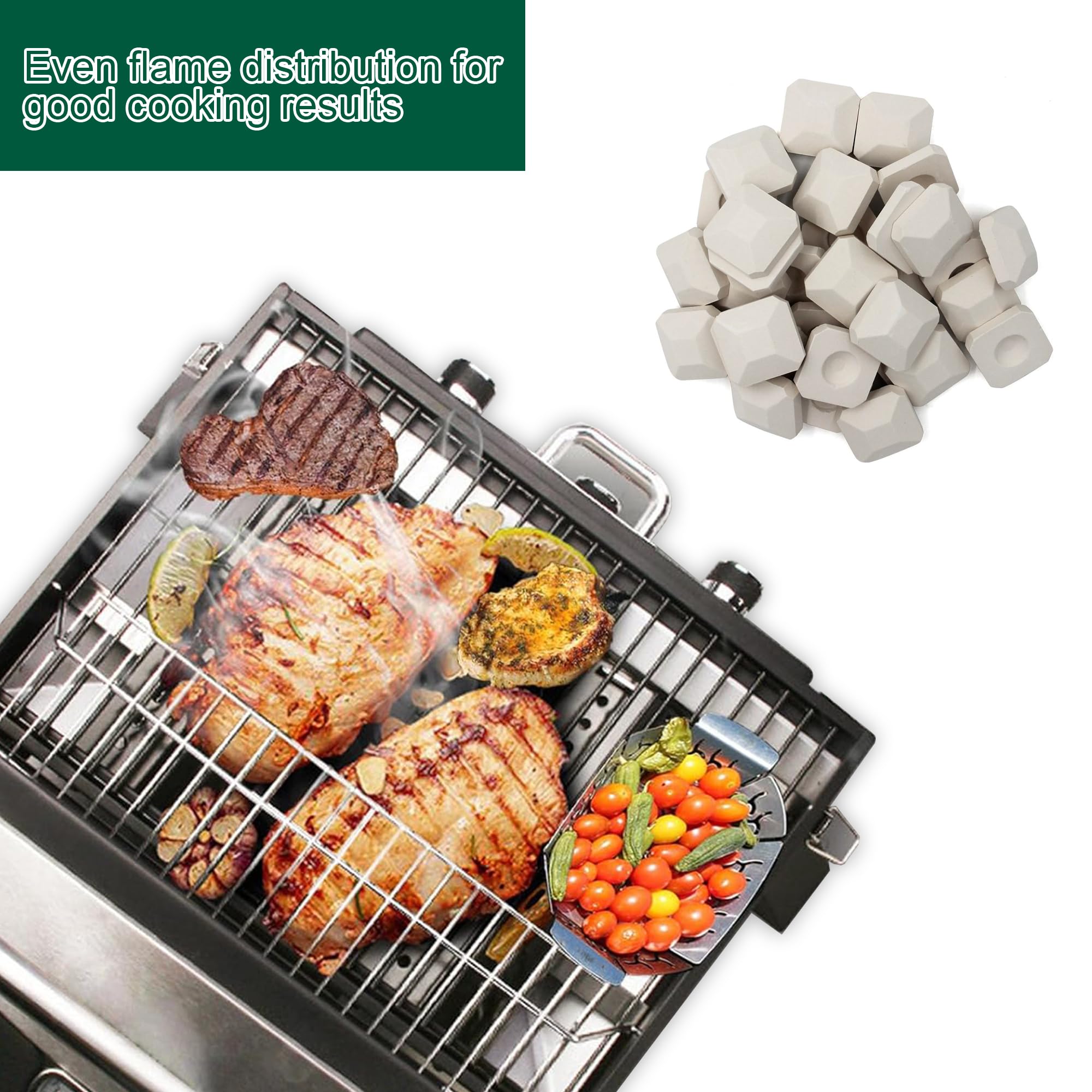 Quantfire briquettes in grill setup demonstrate even cooking across the surface.