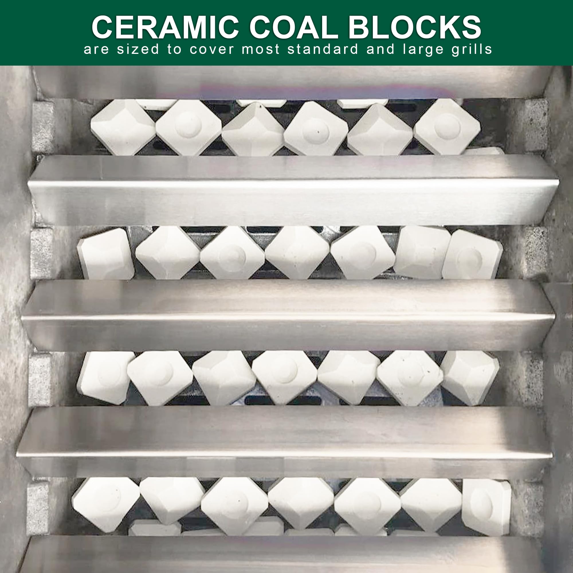 Quantfire heat-storing ceramic briquettes help maintain steady cooking temperatures.