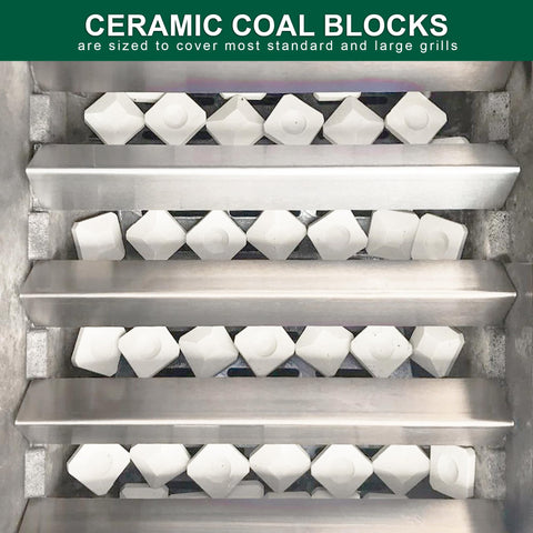 Quantfire heat-storing ceramic briquettes help maintain steady cooking temperatures.