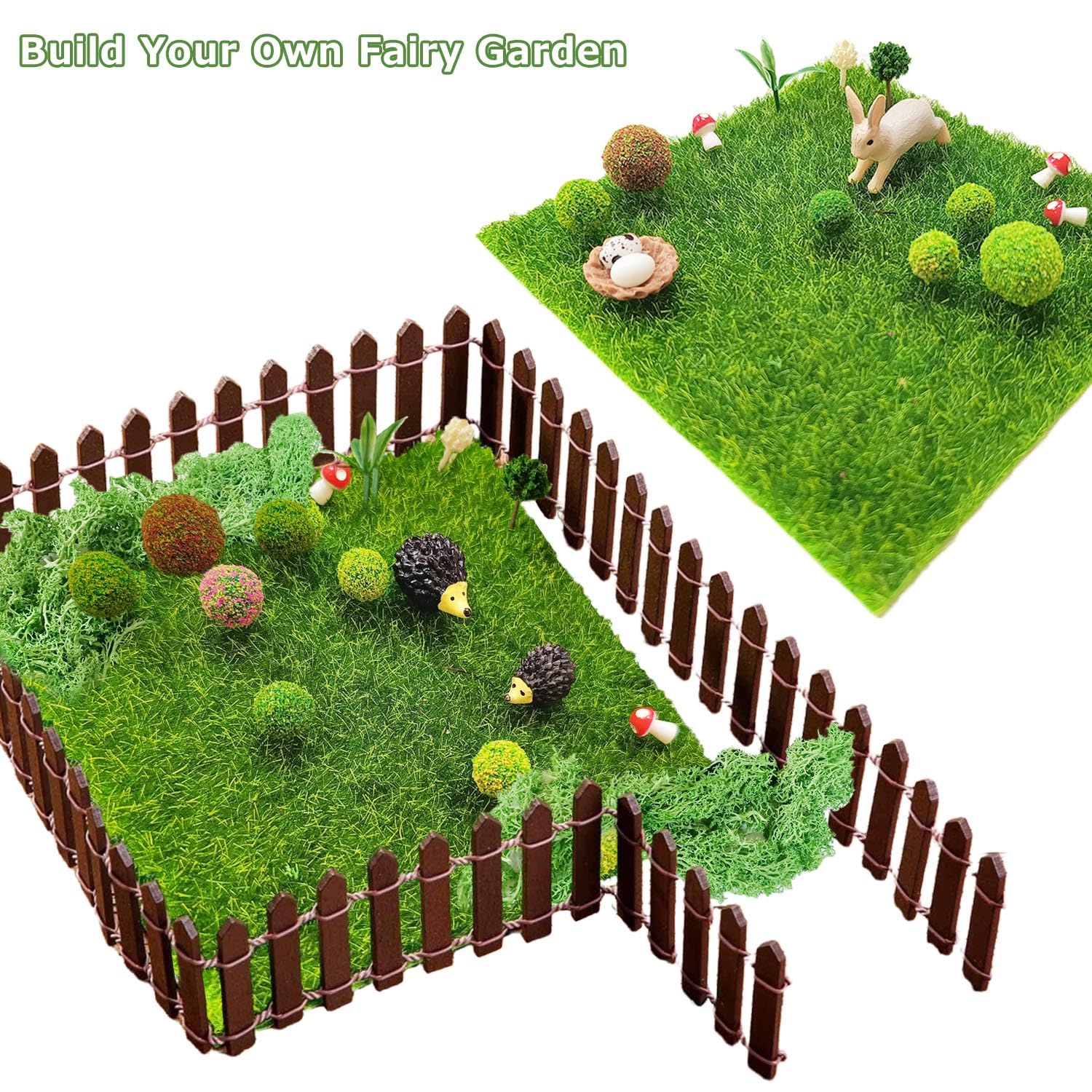 QuarenDen miniature garden figures featuring a hedgehog and rabbit for charming displays.