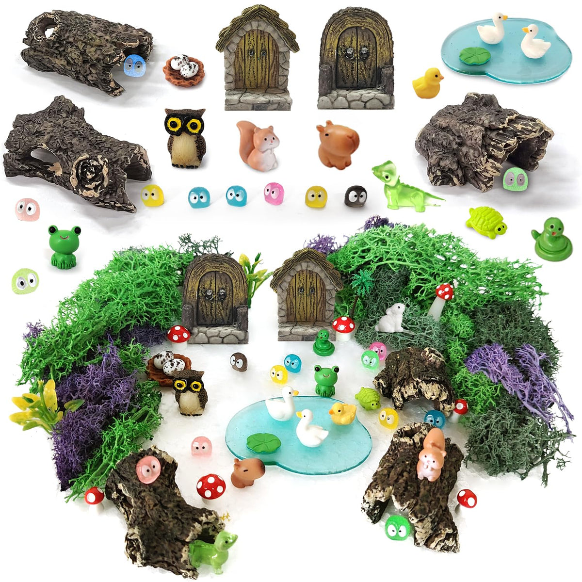 QuarenDen fairy door pair enhances whimsical fairy garden design.