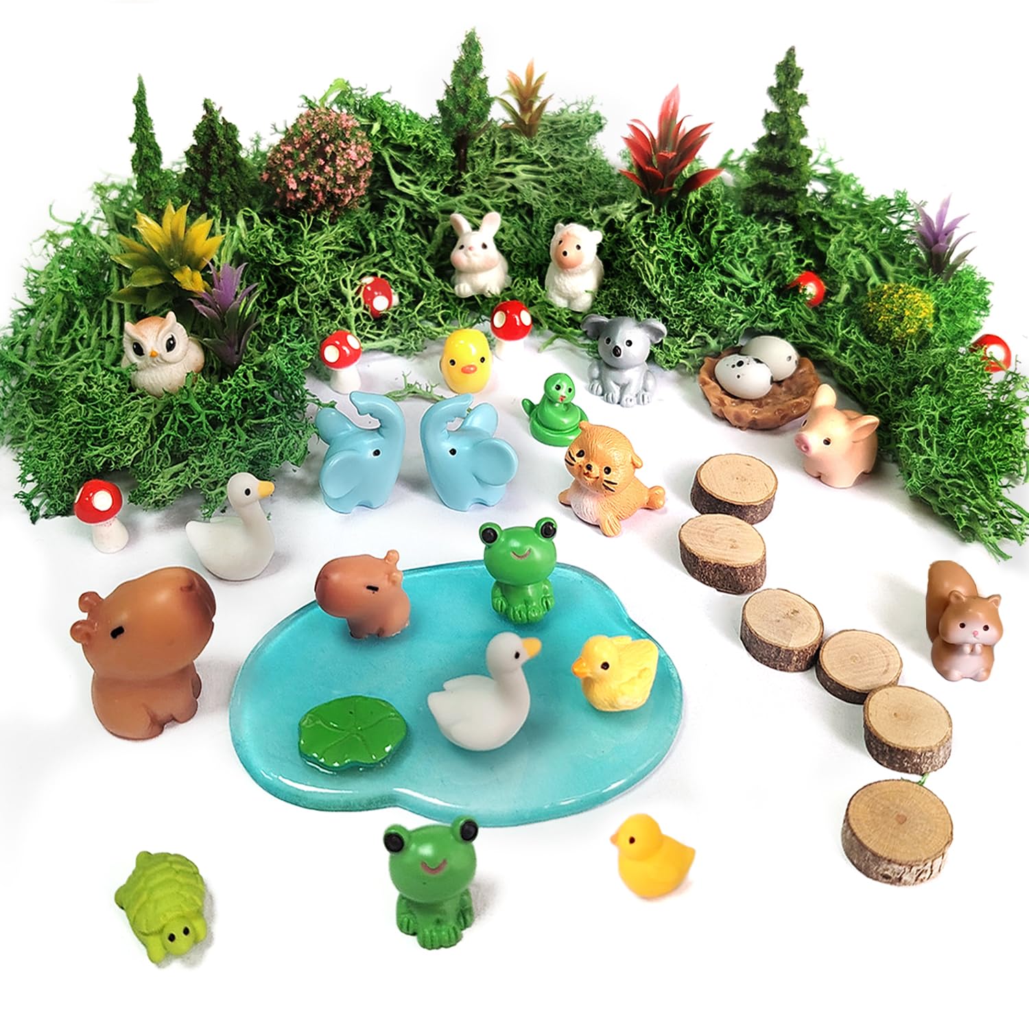 QuarenDen mini animal figures for fairy gardens with vibrant color