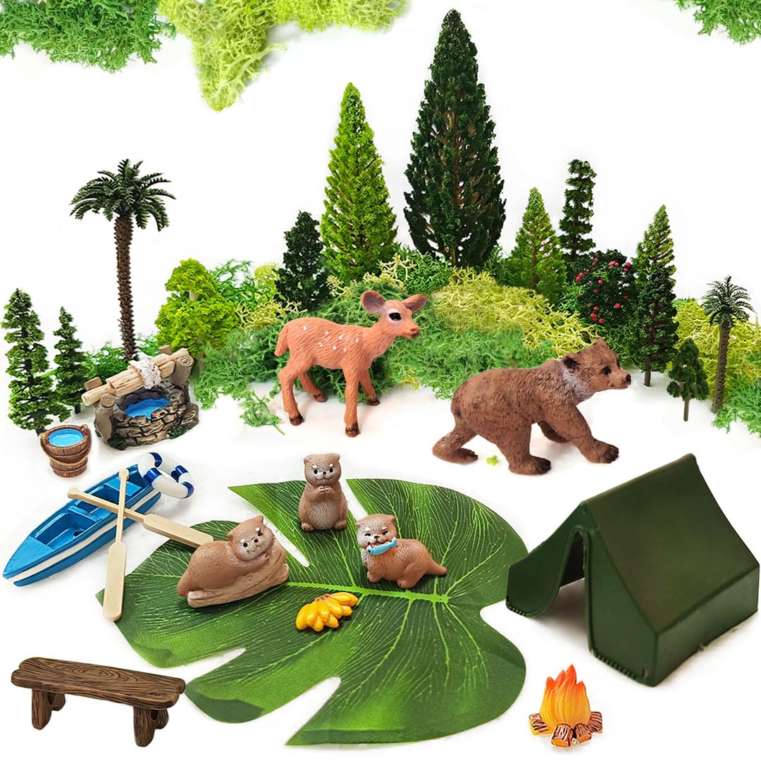 QuarenDen miniature garden trees and animals enrich a dreamy forest diorama