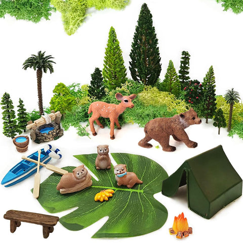 QuarenDen miniature garden trees and animals enrich a dreamy forest diorama