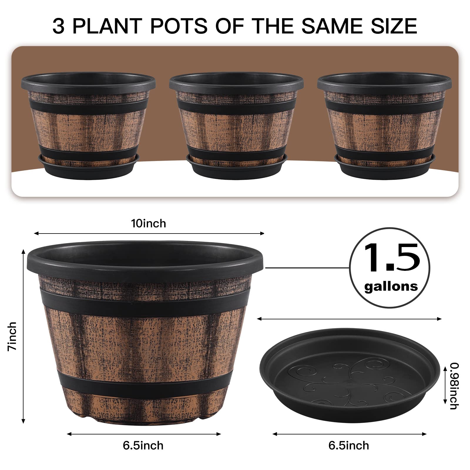 Quarut 10-inch pot drainage hole saucer enables clean water management.