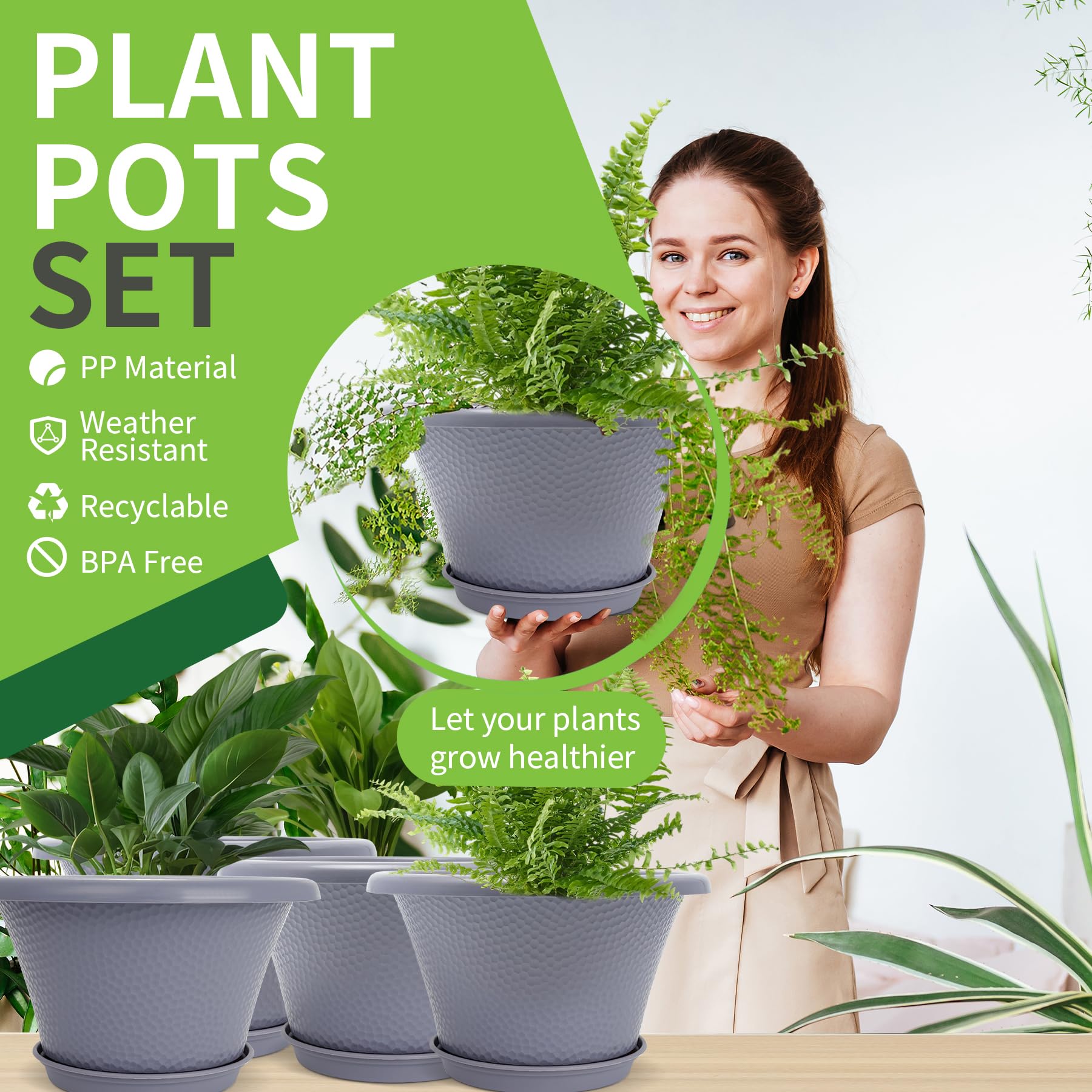 Quarut four pack planters with saucers keeps surfaces clean.