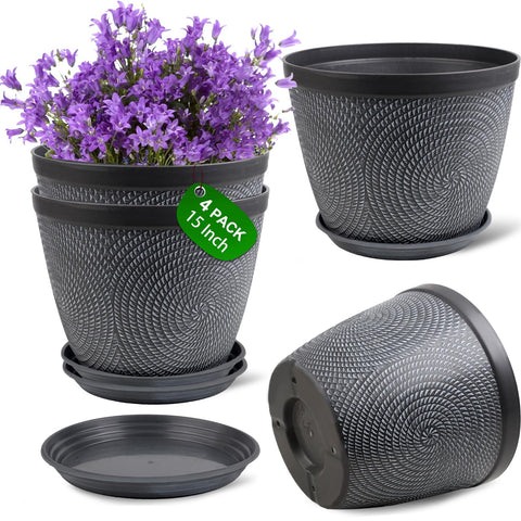 Quarut 4 Pack 15-Inch Planter front view with modern circle pattern for indoor decor