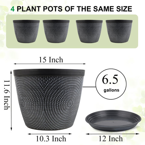 Quarut 4 Pack 15-Inch Planter included saucer for neat water management