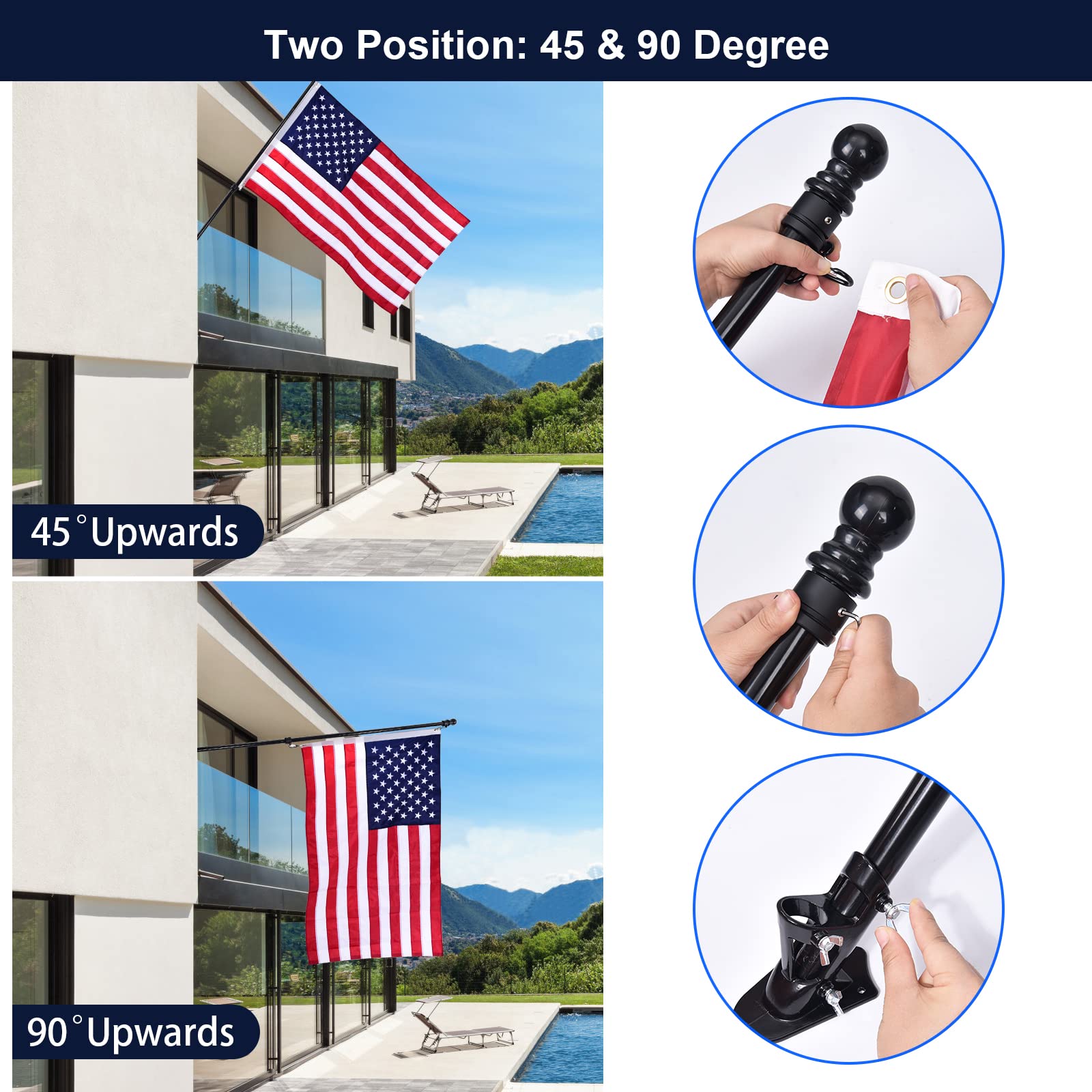 Quarut adjustable-length poles adapt from 2.6ft to 6ft for flexible setups.