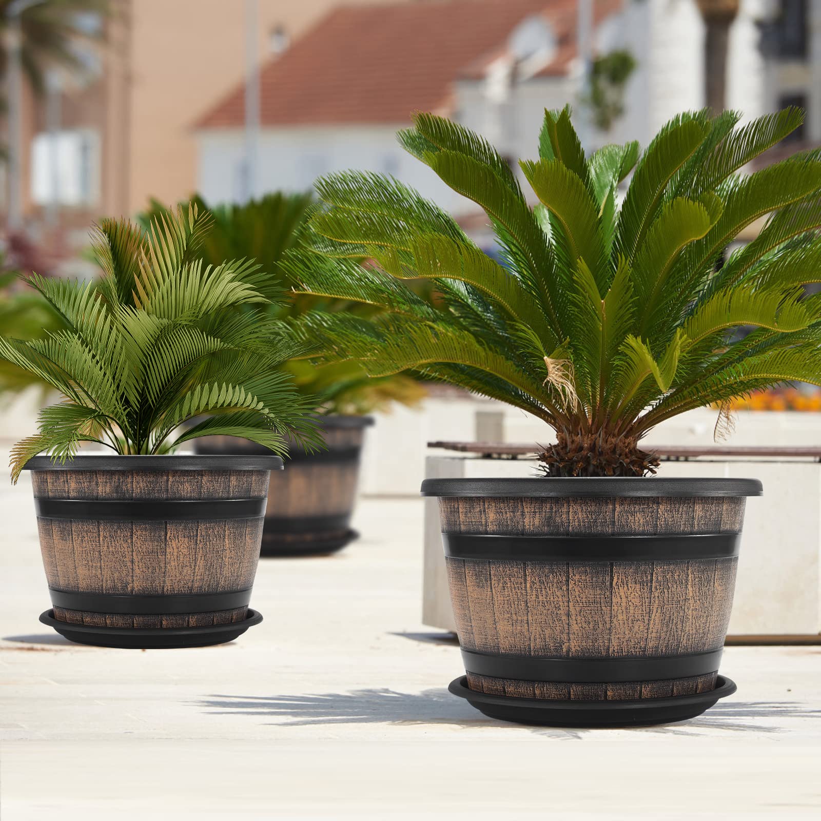 Quarut brown wine-barrel finish adds rustic charm to balcony or patio.