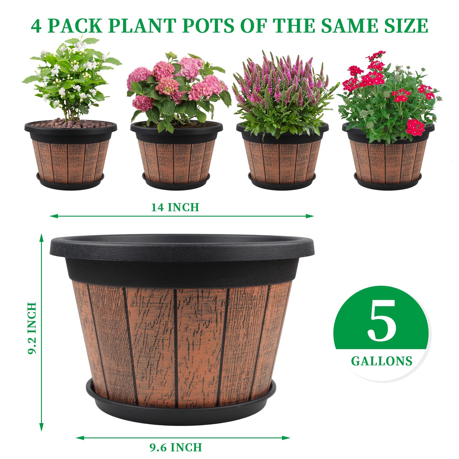 Quarut durable resin material planter resists weather for year-round gardening.