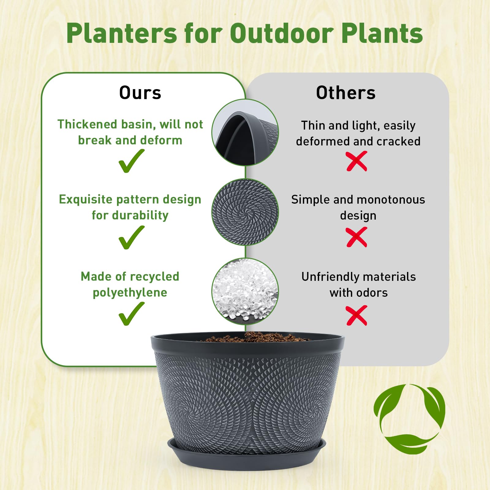 Quarut gray modern planter suitable for outdoors and indoors.
