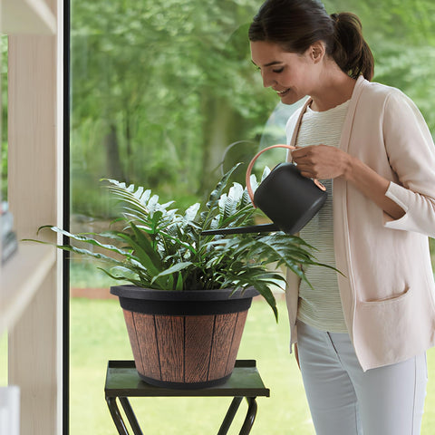 Quarut 14 inch planter with drainage holes and removable tray supports healthy drainage.