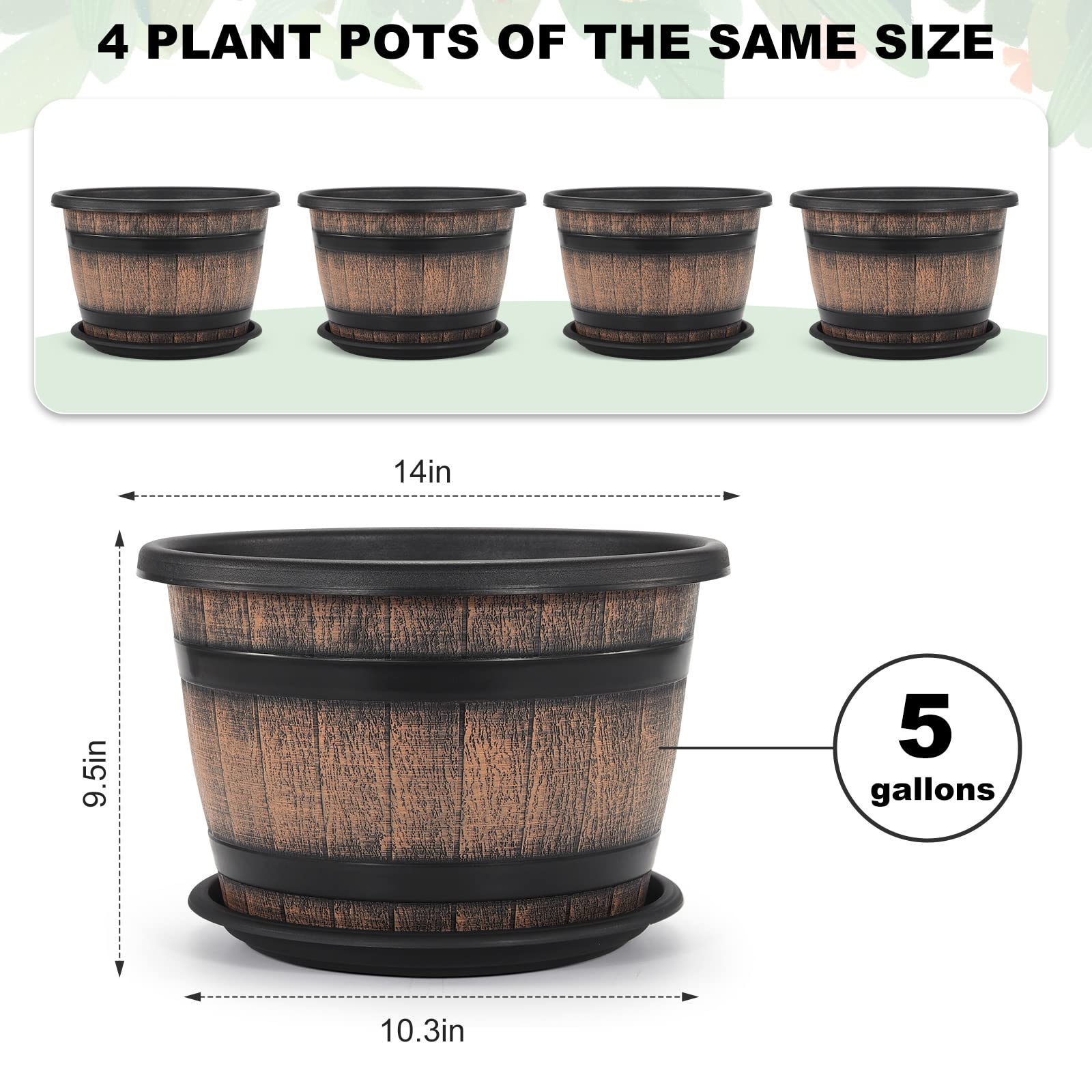 Quarut planter with drainage holes and saucer supports healthy watering and drainage.