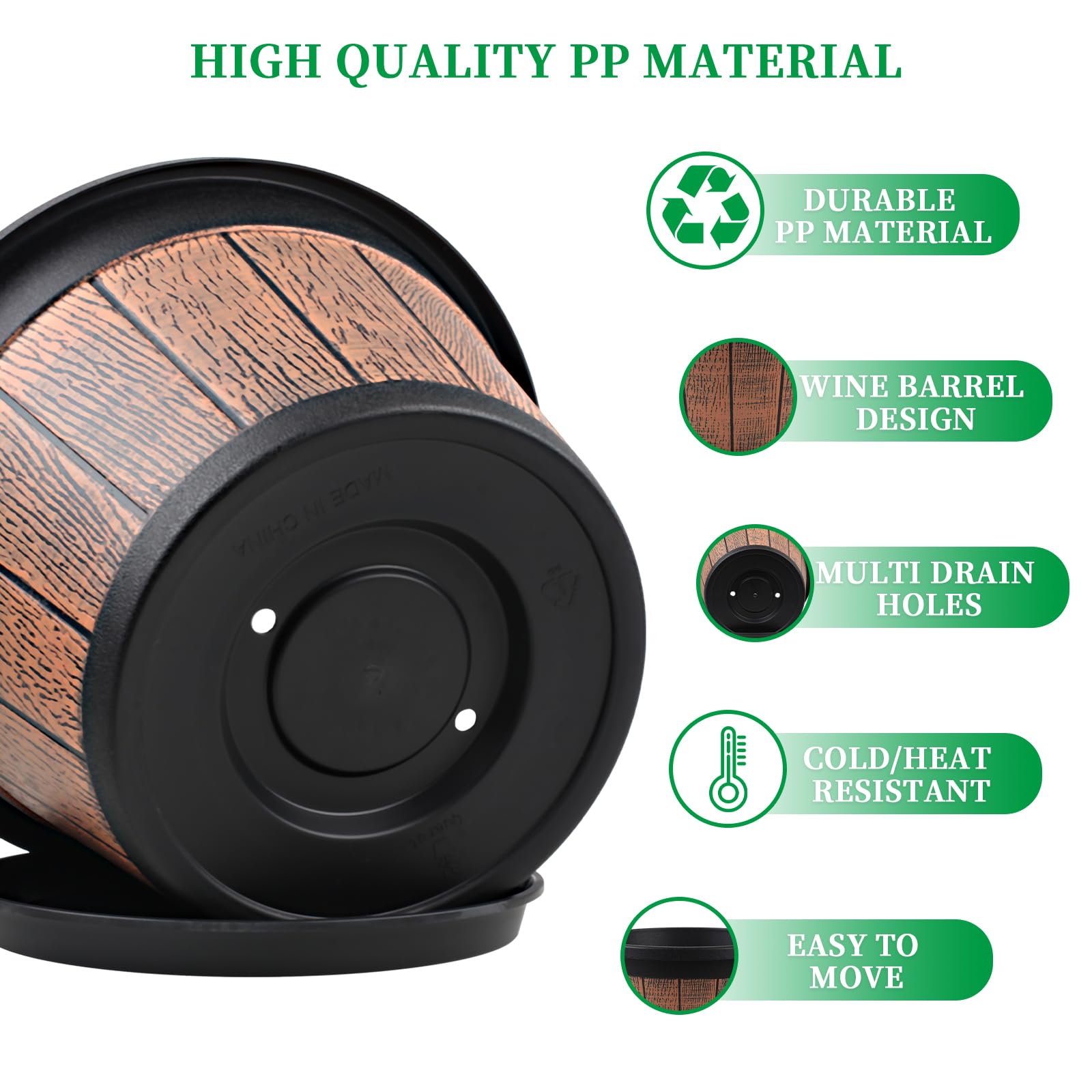 Quarut planter with drainage holes and removable tray prevents overwatering