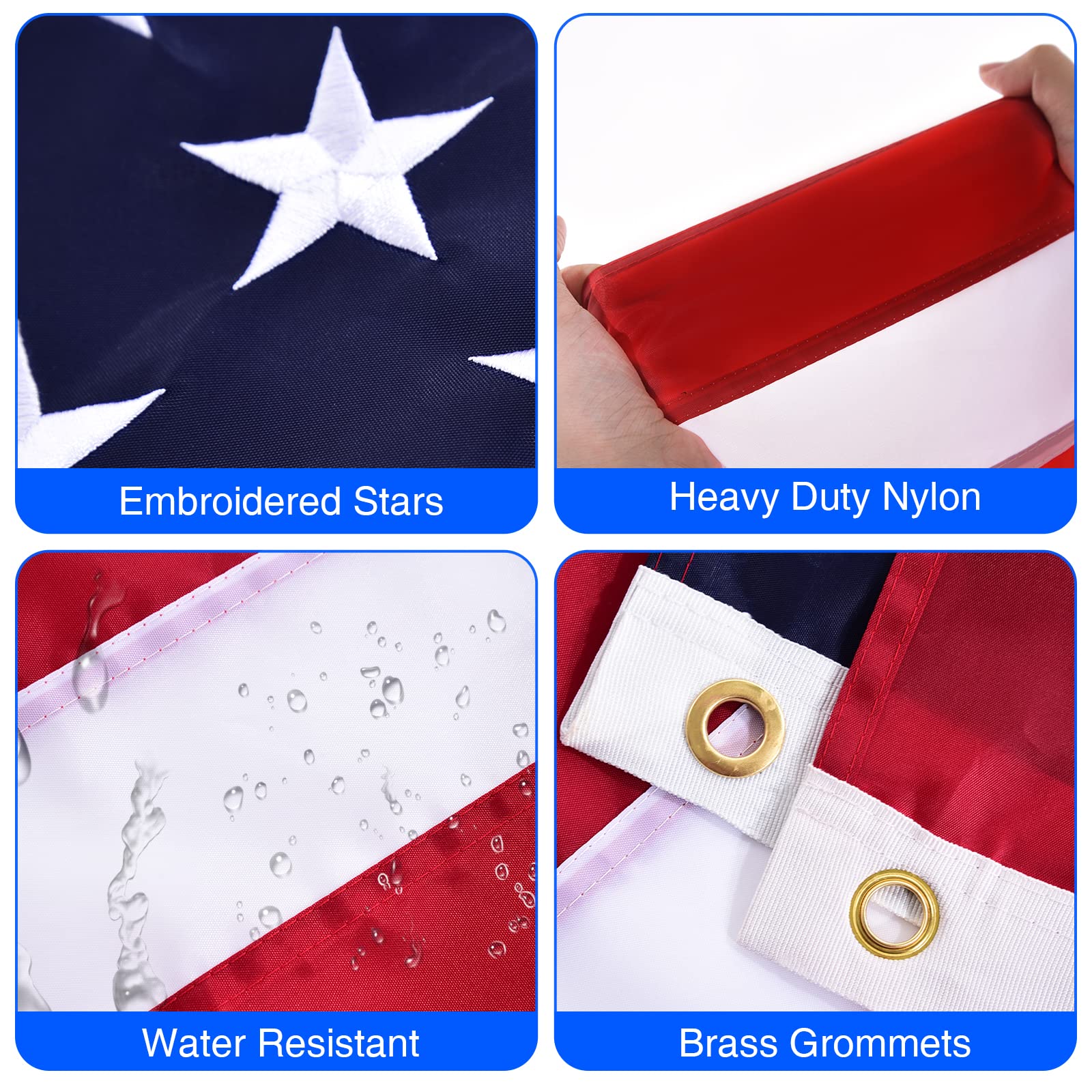 Quarut rotating anti-wrap ring keeps the flag unfurled in windy conditions.