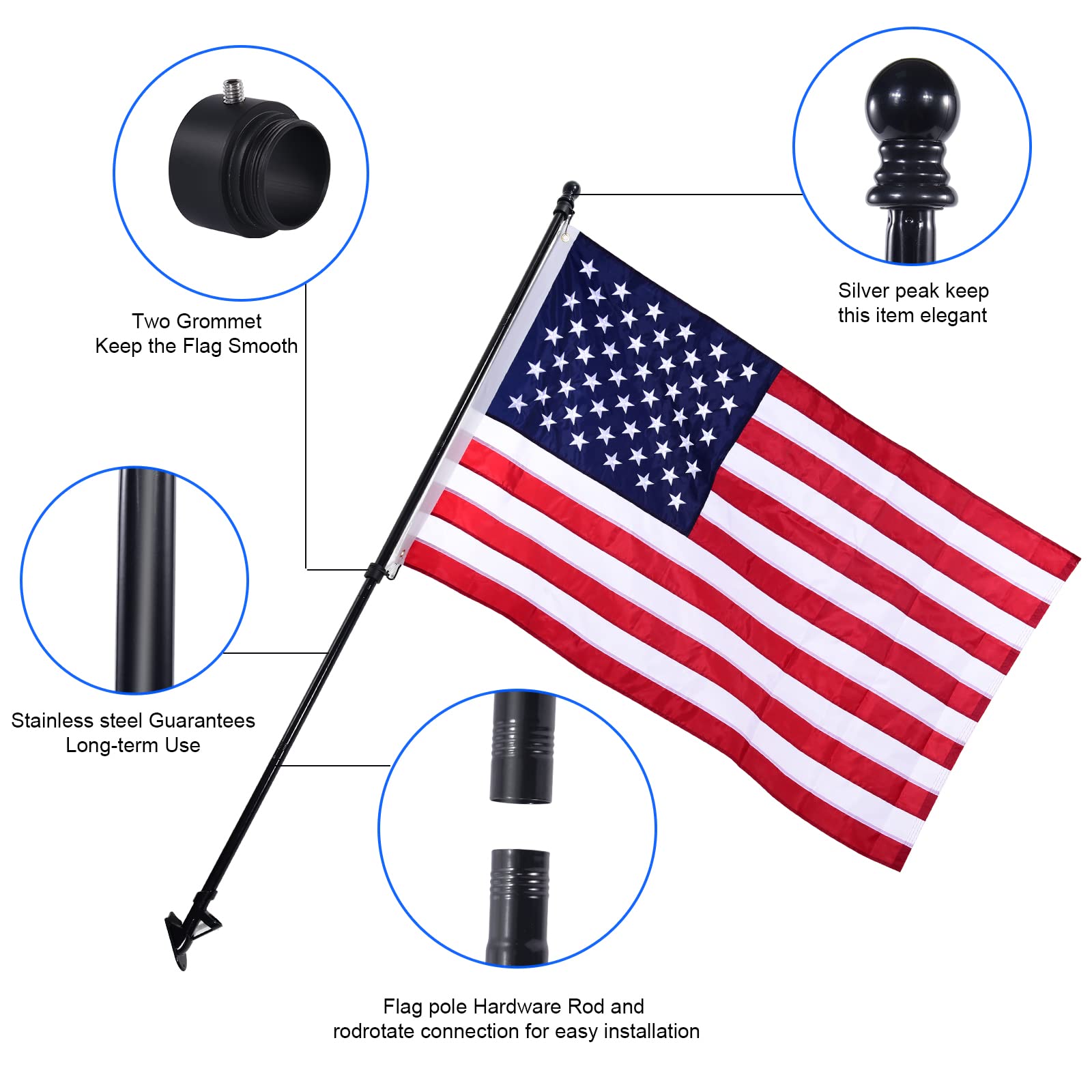 Quarut embroidered nylon 3x5 US flag with vibrant colors and reinforced stitching.