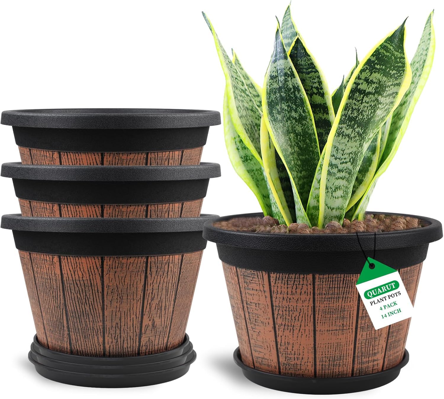 Quarut whiskey barrel 14-inch planter for outdoor spaces, sturdy and stylish.