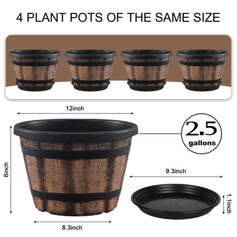 Quarut whiskey barrel planter side view shows durable weather-ready design.