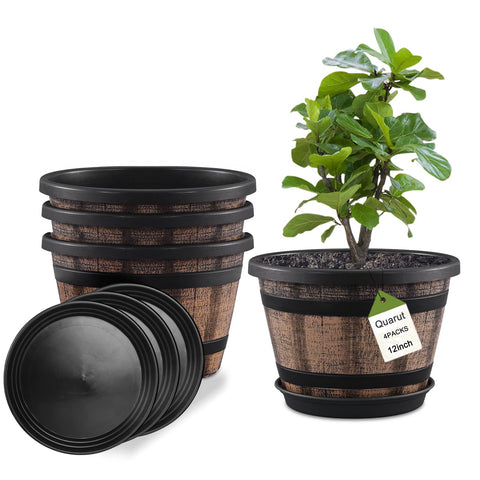 Quarut whiskey barrel planter top view for rustic outdoor patio decor.