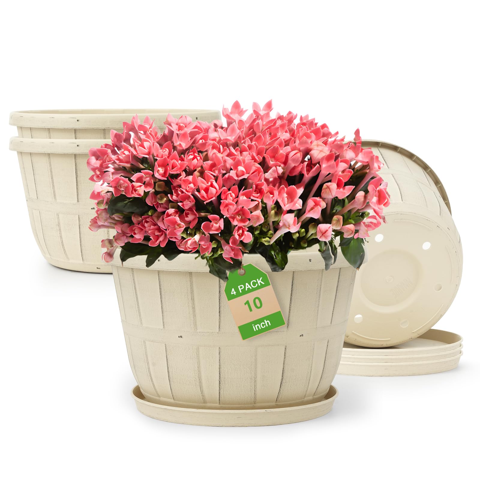 Quarut wine-barrel 10-inch white planter with a stylish indoor display and drainage holes.