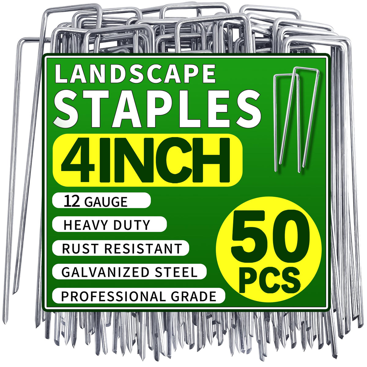Qucuky 50-pack landscape staples 4-inch bundle anchors turf and fabric