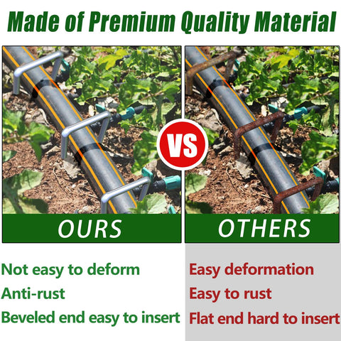 Qucuky stakes securing irrigation tubing for neat placement