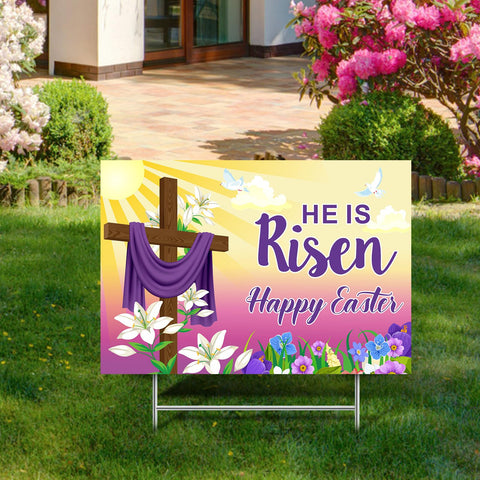 Queekay easter sign wooden cross hill sunrise design adds meaningful visual focus to your yard.