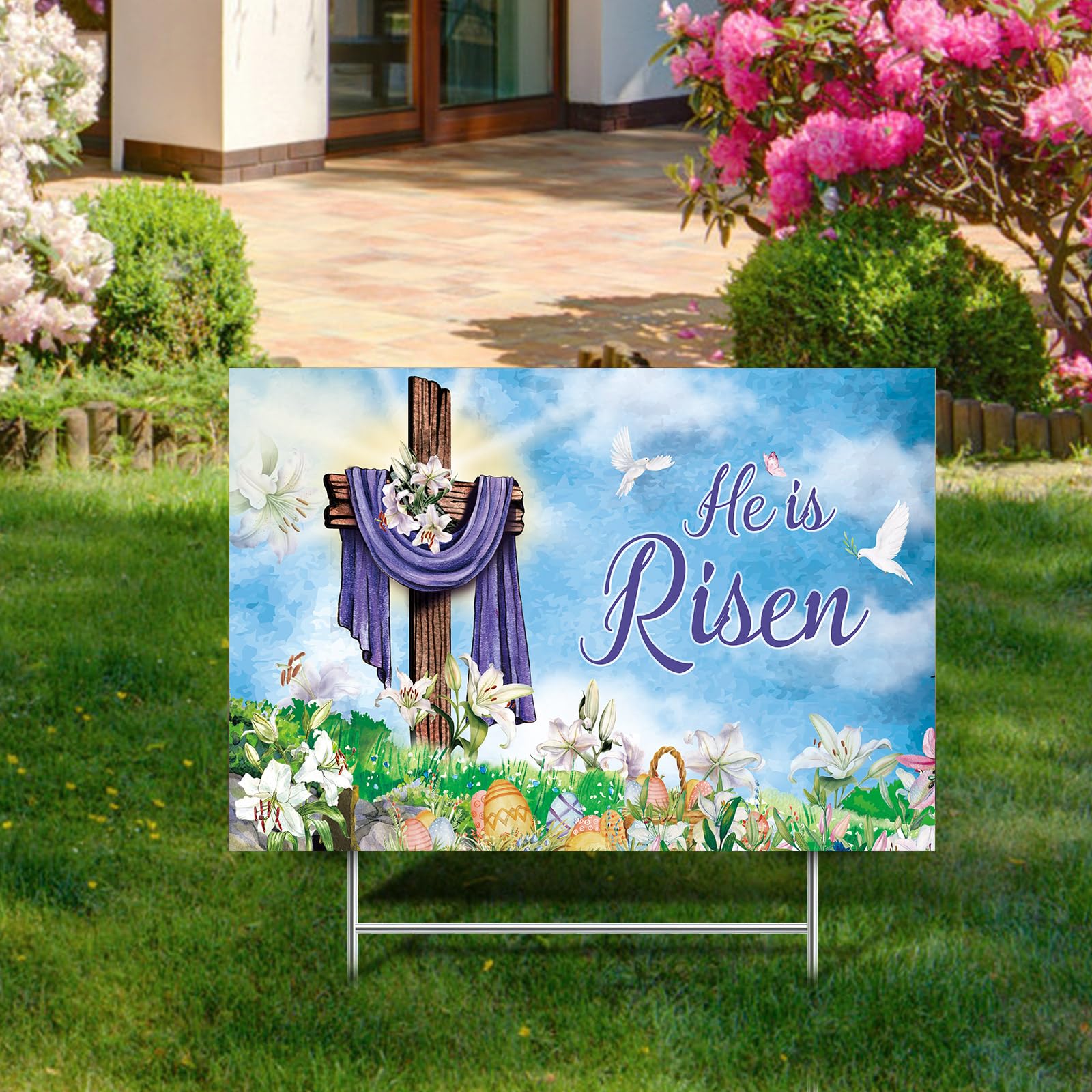 Queekay Easter sign with glue for secure outdoor setup
