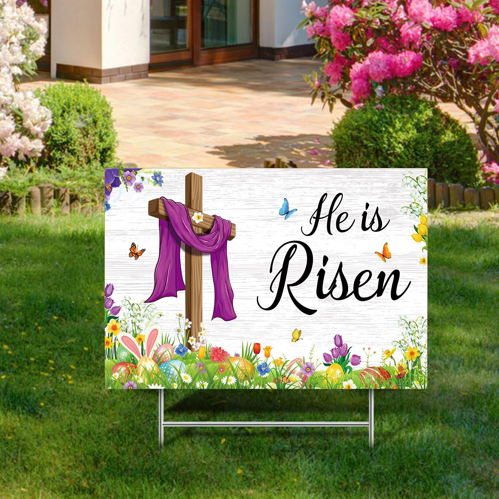 Queekay yard sign with stake demonstrates quick, secure installation.