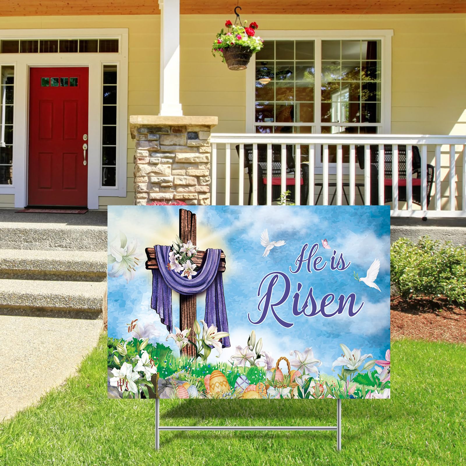 Queekay yard sign wooden cross design with floral accents