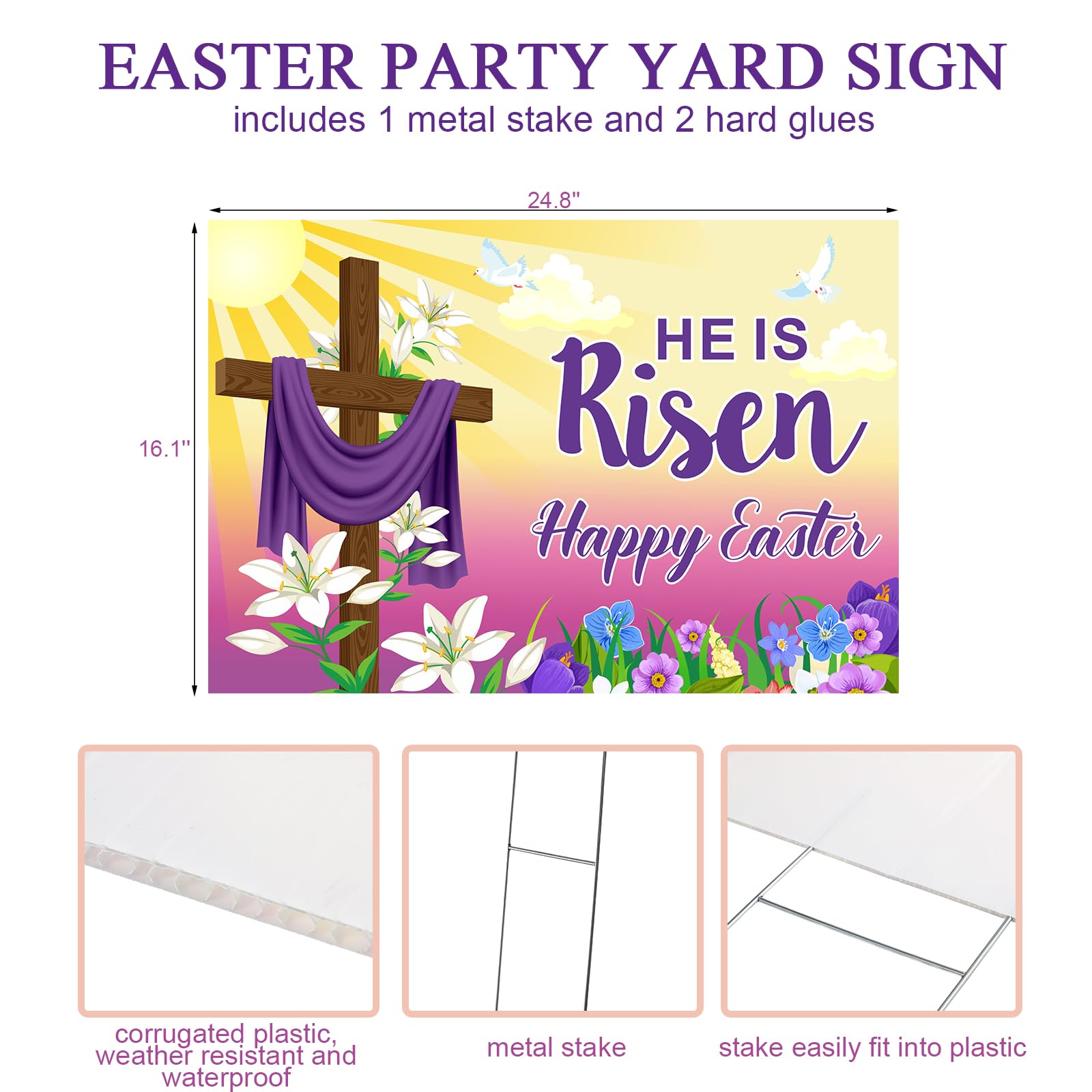 Queekay easter yard stake with metal stand simplifies stable outdoor setup.