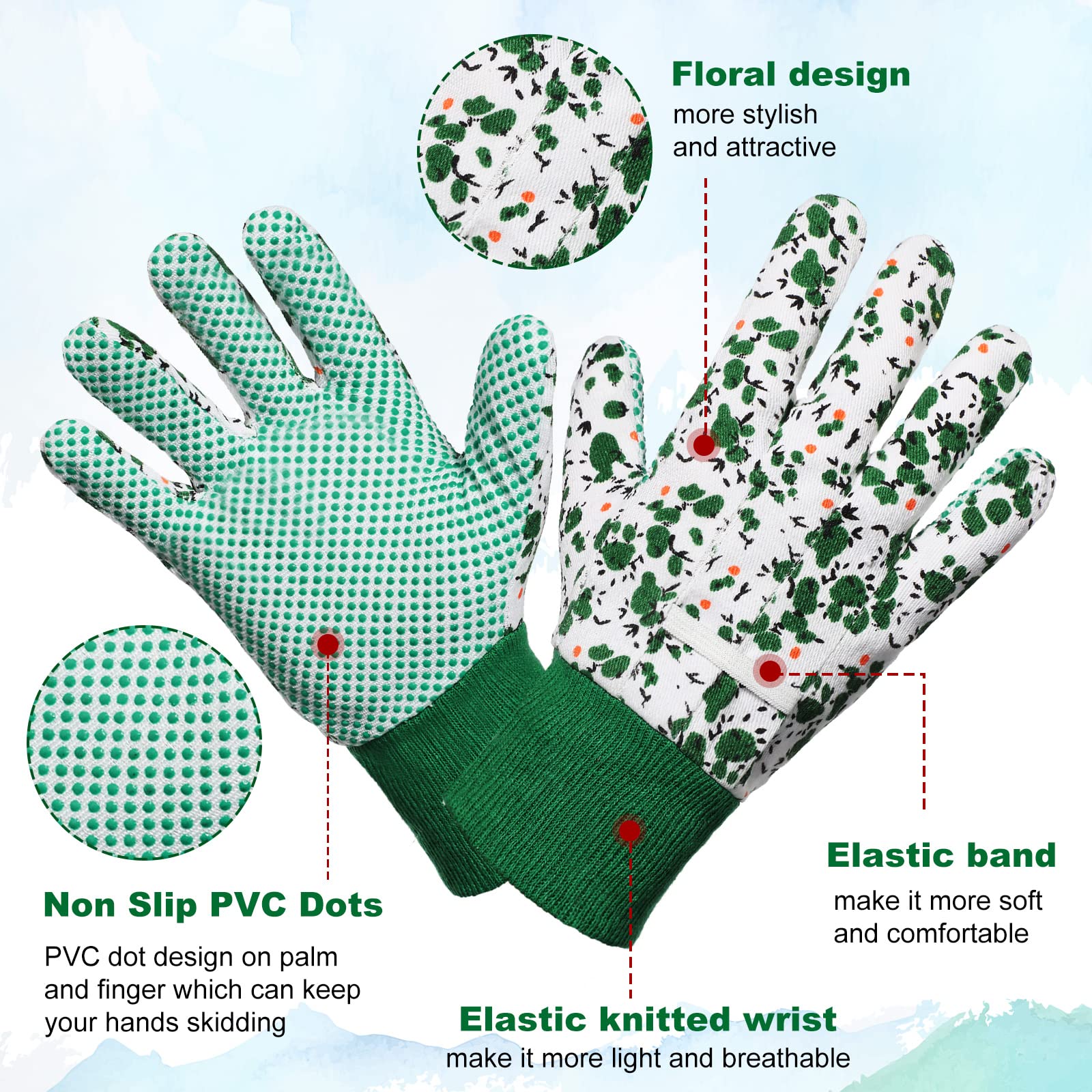 Queekay floral garden gloves made of breathable material for cool hands