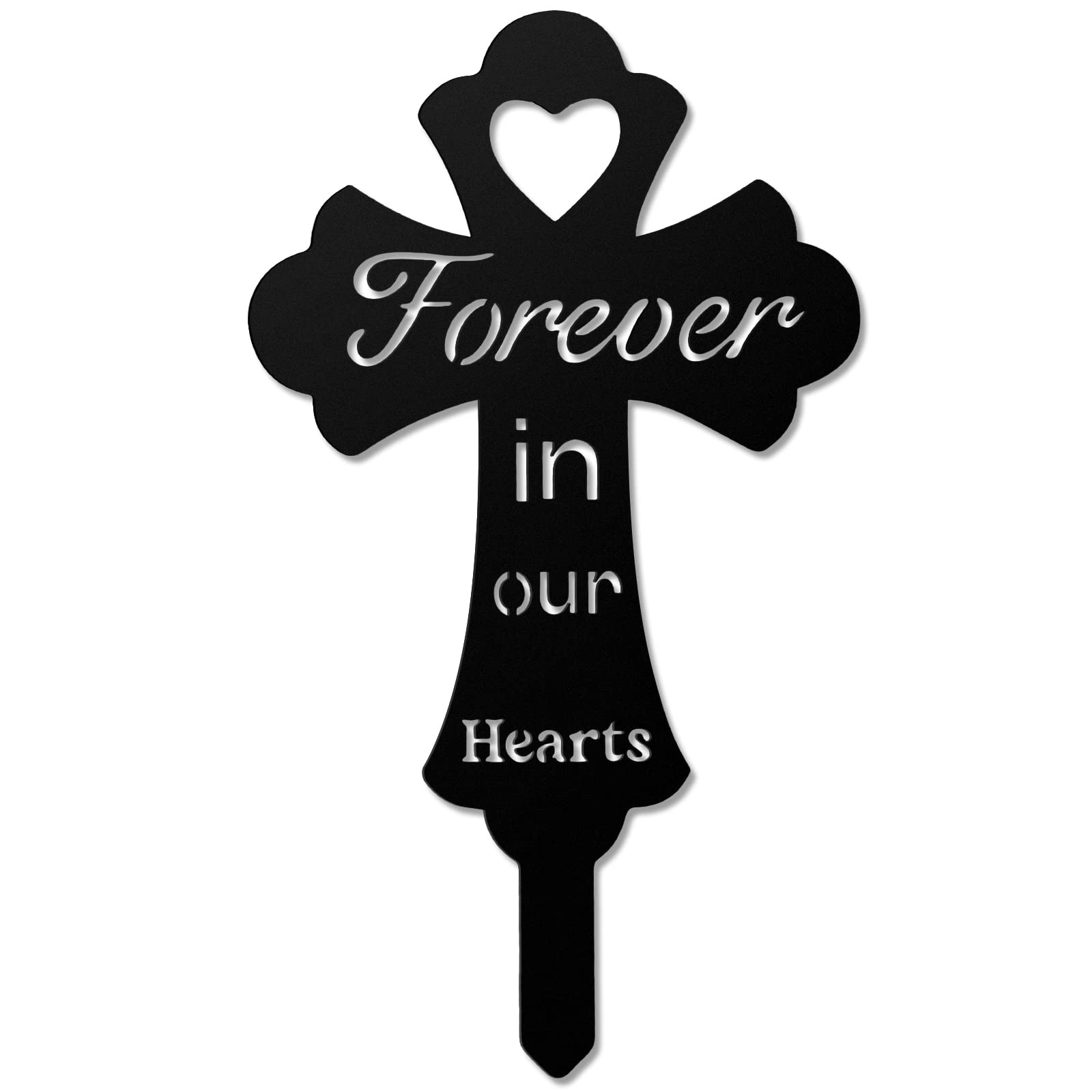 Queekay Miss You memorial stake cross displays sympathy in the garden.
