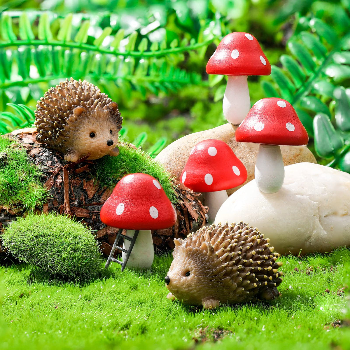 Queekay resin hedgehog cubs brighten planters and miniature gardens